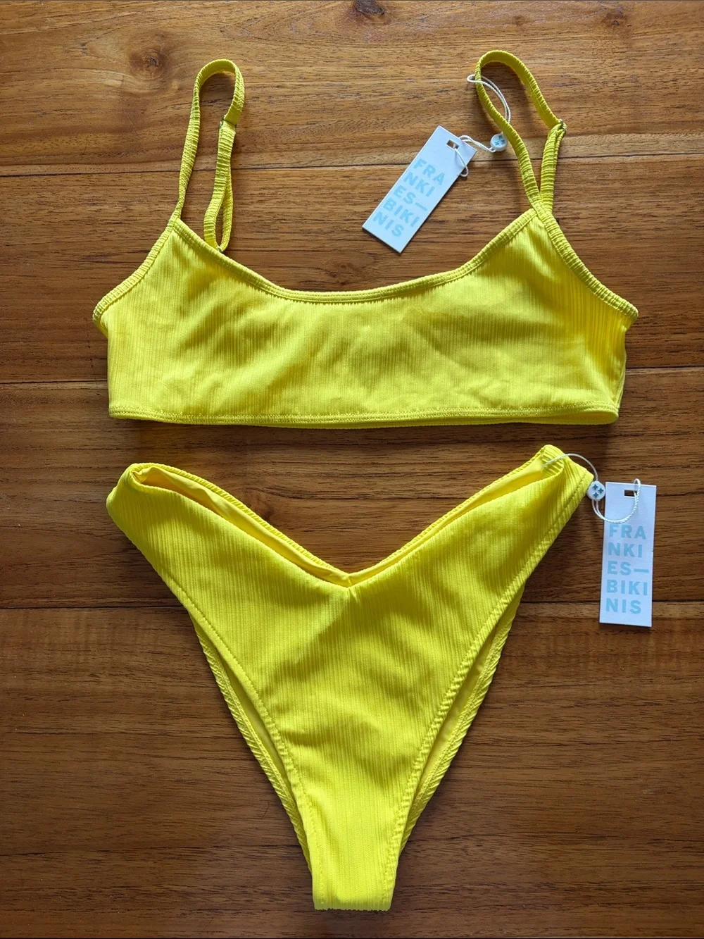 NWT Frankies Bikinis Pina Colada Ribbed Bikini Set